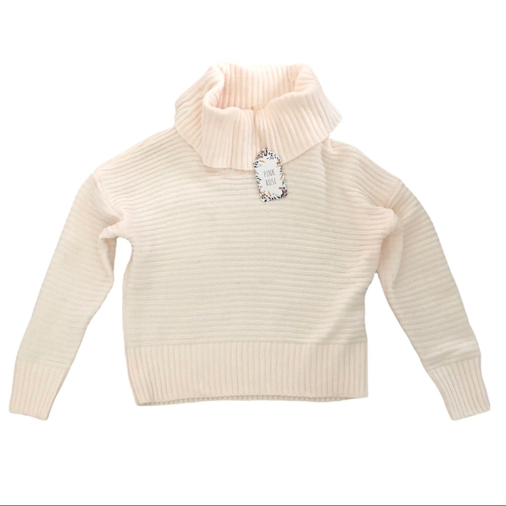 Pink Rose Women Light Beige Cowl Neck Sweater, Size Large
